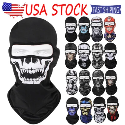Tactical UV Protection Balaclava Skull Full Face Mask Ghost Printed Ski Sun Hood - Image 1 of 4