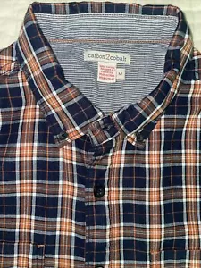 Carbon 2 Cobalt Men’s Shirt Medium Blue Orange Plaid Stealth Double Button Up - Picture 1 of 16