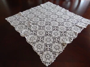 28" Vintage Hand Crochet Lace Doily Square Table Cover Topper Flower Tablecloth - Picture 1 of 4