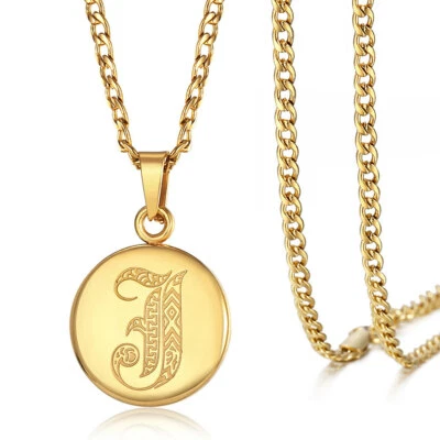 Monogram Initial Letter A-Z Charm Pendant Necklace Gold Plated Stainless Steel - Image 1 of 4