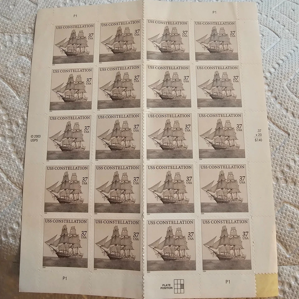 full sheet USS Constitution 37 cent stamp - Image 1 of 1