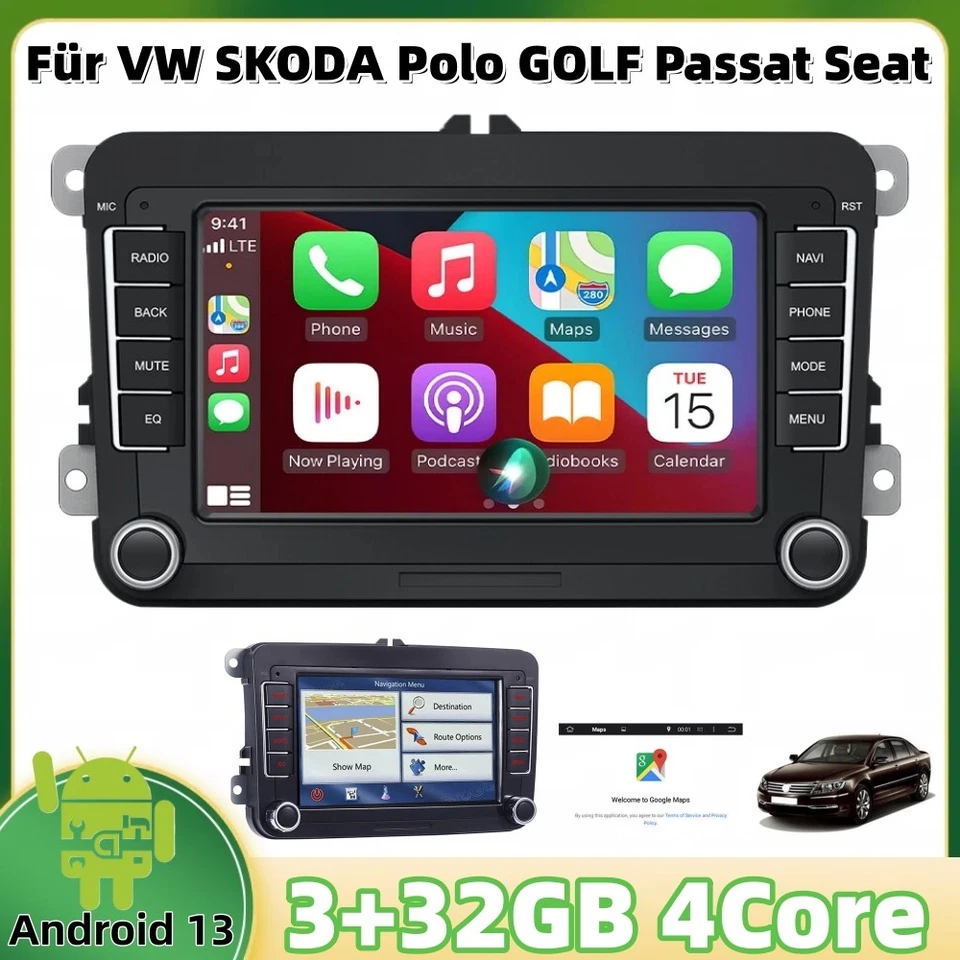 Android 13 Autoradio 7" 3GB+32GB Für VW GOLF 5-6/Passat Skoda DAB+ CarPlay Navi - Bild 1 von 4
