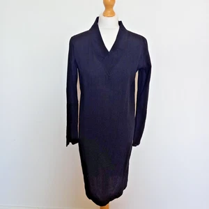 Agnès b UK 8 FR 36 Black Crepe Cotton Crinkle Dress BNWT French Designer - Picture 1 of 9
