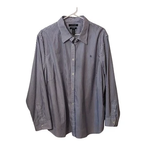 Lauren Ralph Lauren Womens 3X Button Up Shirt White Blue Striped Non Iron - Picture 1 of 4