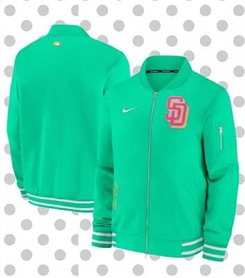 Nueva chaqueta de bombardero auténtica Nike City Connect de los Padres de San Diego $175 verde MLB Foto 1 de 4
