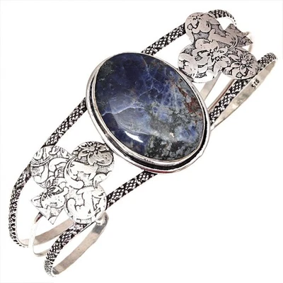 Браслеты-манжеты ювелирные изделия ручной работы содалит драгоценные камни 7 дюймов регулируемые - Изображение 1 из 4