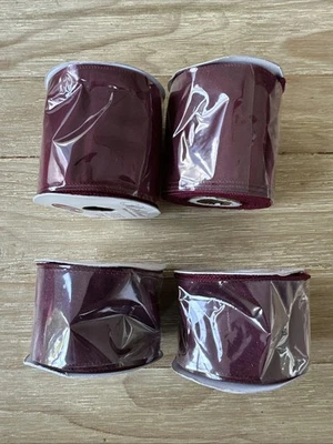 Lot of 4 Ribbon Rolls Wire Edge Wine Red Sheer Holiday 2” - 3" x 10 Yds ea - Image 1 of 4
