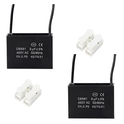 COMPSTUDIO 2 PCS 450v 5Uf CBB61 Ceiling Fan Motor Running Capacitor 2 Wire 50/60 Hz