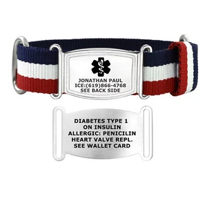 Bracciale Divoti Top Grain Pelle NATO Medical ID Band Blu-Bianco-Rosso/Caduceo - Foto 1 di 12