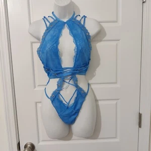 High-Neck Rose Lace & Grommet Strappy Teddy Size Small NWOT - Picture 1 of 7