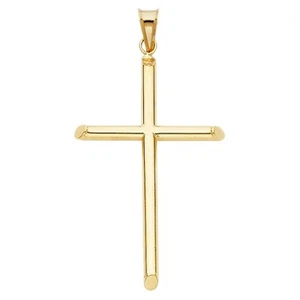Colgante religioso de cruz clásica de oro amarillo liso de 14 K - Imagen 1 de 2
