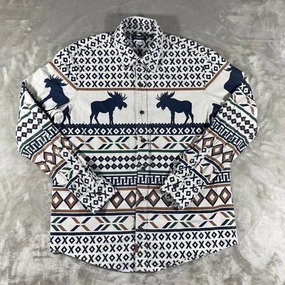 Camisa Chaps Para Hombre Grande Beige Azteca Franela Suroeste Gamuza Manga Larga Foto 1 de 4