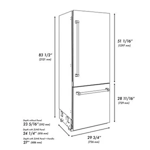 ZLINE NEW 30" PANEL READY REFRIGERATOR BLACK STAINLESS WATER ICE RBIVZ-BS-30-CB - Picture 1 of 12