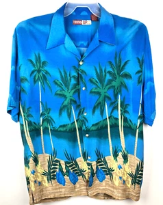 DAUMEN HOCH FÜR IHN Aloha hawaiianisches Camp Shirt Herren L Rayon Palmen Strand Blumenmuster - Bild 1 von 11