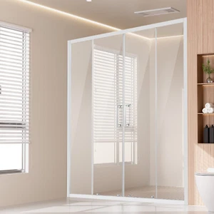 Semi-frameless Double Sliding Shower Door SGCC Tempered Glass 1/4" Chrome - Picture 1 of 12