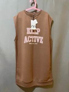 NWT ZARA Girls Sleeveless Rib Trim Tunic Sweatshirt Vest SZ 13-14 Brown/Graphic - Picture 1 of 13