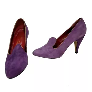 Vintage 9West by Stephane Kelian 6.5 Lianna Lilac Suede Loafer Heels Witchy - Picture 1 of 10