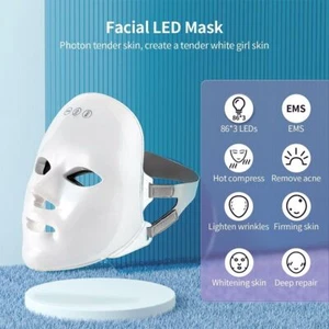 Maschera viso LED EMS 7 colori compressione calda pelle ringiovanimento rimozione rughe salone - Foto 1 di 16
