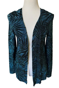 Connected Apparel blau/schwarz Print Glitzer Strickjacke Gr. S - Bild 1 von 4