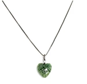 Glass Millefiori Heart Shaped Pendant Sterling Silver 925 Necklace 18” Chain Vtg - Foto 1 di 7