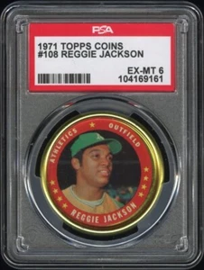 PSA 6 EX MINT 1971 TOPPS COIN REGGIE JACKSON #108 A'S YANKEES 69161 SD291 - Foto 1 di 2