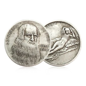 Moneda de recuerdo coleccionable de regalo chapada en plata estilo antiguo de Leonardo da Vinci - Imagen 1 de 5