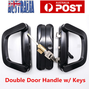 Double Side Sliding Glass Patio Door Lock Handle Security Entrance Lock Set+Keys