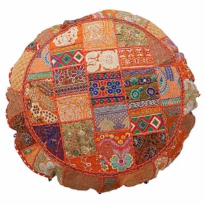 New 18" Round Orange Patchwork Cushion Cover Floor Decorative Pillow Cover Throw - Picture 1 of 4