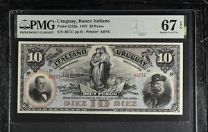 URUGUAY ,BANCO  ITALIANO,10 PESOS 1887  P#S212r   PMG 67 EPQ 🔥 - Picture 1 of 3