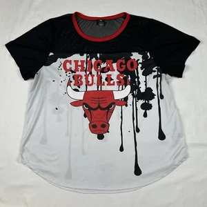 NBA Chicago Bulls T-Shirt Damen 1X Mesh Tapered White Black Paint Drip Splat - Bild 1 von 6