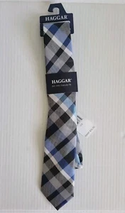 Haggar Men's Blue Black Plaid Polyester Necktie Tie NEW - Picture 1 of 5