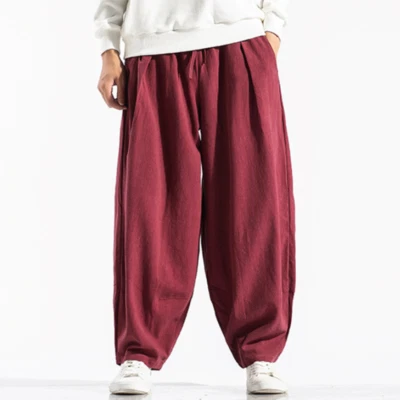 Men Linen Wide Leg Trousers Pants Plain Baggy Tapered Oversize Solid  - Image 1 of 4