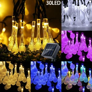 30 LED Solar String Lights Raindrop Waterproof Outdoor Garden Decor Fairy Lamp - Picture 1 of 18