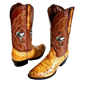 Vtg Charlie Williams Handmade Cognac FULL OSTRICH QUILL Skin Cowboy Western Boot - Picture 1 of 14