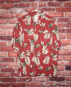Banana Cabana Mens Shirt Red Printed Silk Short Sleeve Button Down Vacation Wear - Picture 1 of 4