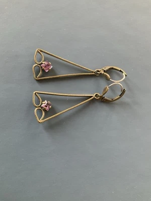 Messing-Ohrhänger Mit Echten Amethysten (3cm Lang) - Bild 1 von 2