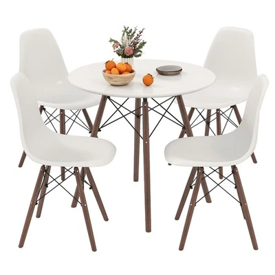 Dining Table Set Modern 5 PCS For 4 Round Dining Room Table Set W/Solid Wood Leg - Image 1 of 4
