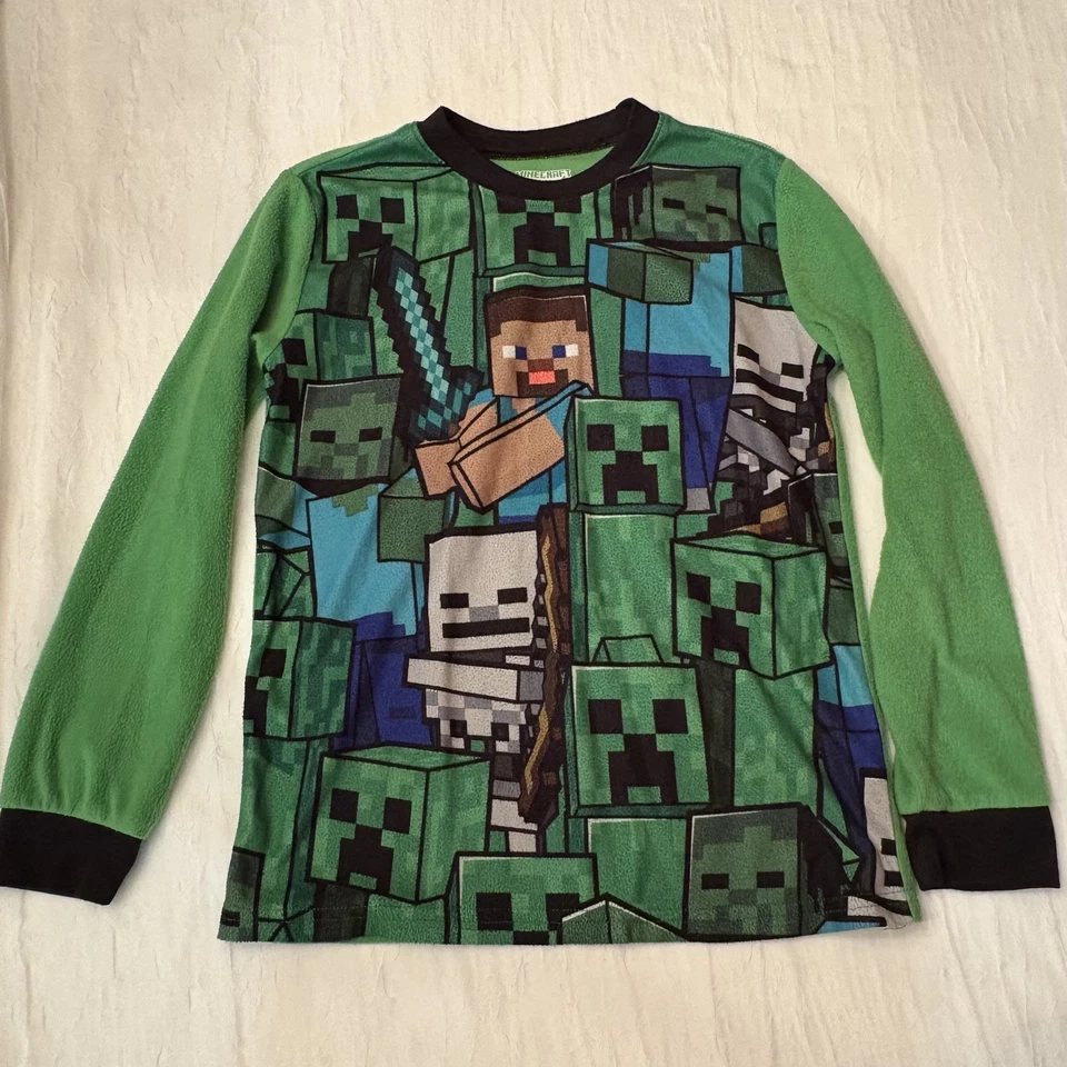 Camisa Top Pijama Minecraft Niños Talla Grande 10/12 Multicolor Creeper Block Foto 1 de 4