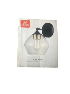 Aplique de pared negro mate de 1 luz con grada eléctrica Globe con pantalla de vidrio transparente Ind - Imagen 1 de 9