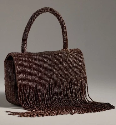 Bolso Anthropologie con flecos con cuentas chocolate nuevo con etiquetas Foto 1 de 4