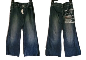Billabong Y2K Super Wide Leg Denim Jeans bestickt Coastal Cowgirl 34x34 Neu mit Etikett - Bild 1 von 13