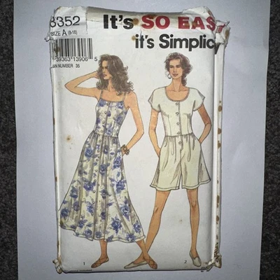 Simplicity 8352 Dress & Jumpsuit Sewing Pattern Sz 8-18 C.1993 - Image 1 of 4
