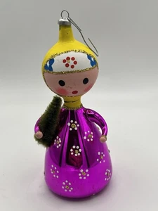De Carlini Christmas Ornament Girl Holding Flocked Tree Blown Glass Italy VTG - Picture 1 of 9