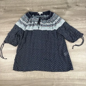 Blusa campesina Lucky Brand SS para mujer talla pequeña azul marino detalle de corbata múltiple - Imagen 1 de 14