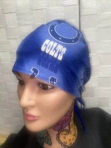 Handmade NFL Indianapolis Colts Surgical Scrub Hats - Skull Do-Rag Blue Logo - Picture 1 of 6