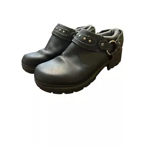 Harley Davidson Wolverine Trixi Black Leather Studded Clogs Size 8.5M - Picture 1 of 6