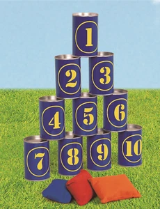 Tin Can Alley Hit The Cans & Score Throwing 3 Bean Bags Family Skill Garden Game - Picture 1 of 3