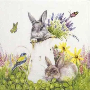 4 servilletas de papel individuales para decoupage y fiesta - conejos jóvenes de Pascua - Imagen 1 de 2