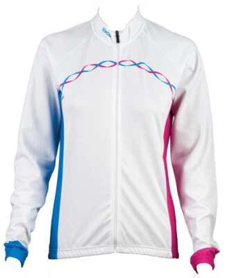 EIGO RIBBON WOMENS LONG SLEEVE CYCLING JERSEY WHITE / CYAN / MAGENTA - Image 1 of 2