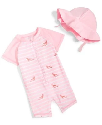 First Impressions 12 Months Baby Girls Mermaid Swimsuit and Hat 2 Piece Set - Image 1 of 3